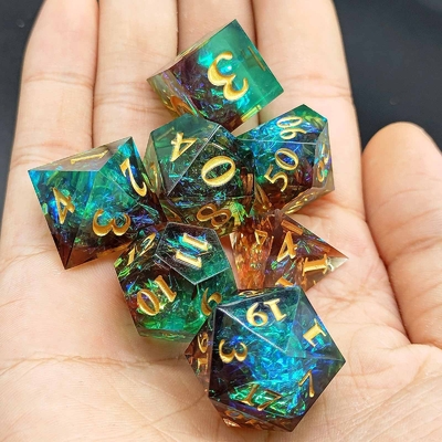 अनुकूलित तीखे राल पासा सेट बहु रंग ड्रैगन और डोंगी DND#RPG