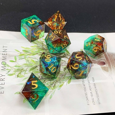 अनुकूलित तीखे राल पासा सेट बहु रंग ड्रैगन और डोंगी DND#RPG