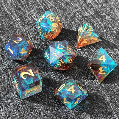 अनुकूलित तीखे राल पासा सेट बहु रंग ड्रैगन और डोंगी DND#RPG