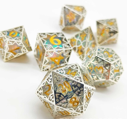 रजत धातु फ्रेम राल पासा सेट DND#RPG#COC गुफा और ड्रैगन