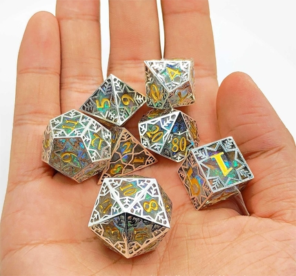 रजत धातु फ्रेम राल पासा सेट DND#RPG#COC गुफा और ड्रैगन